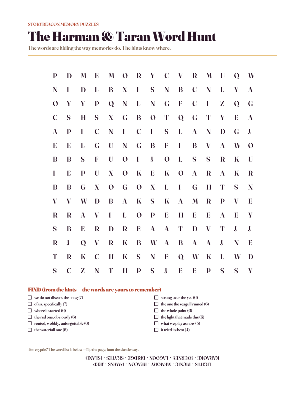 Example memory word hunt